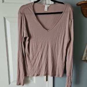 H&M Dusty Rose V-Neck Long Sleeve Tee